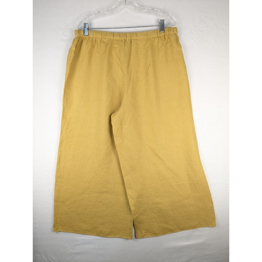 Theory Pants Women Large Yellow Linen Fluid Pull On N Spring Wide Leg Cropped - Picture 2 of 7